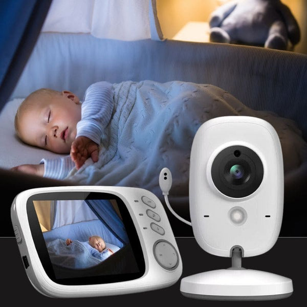 Babyphone vidéo avec une image claire d'un bébé endormi affichée sur le moniteur, assurant une surveillance paisible la nuit.