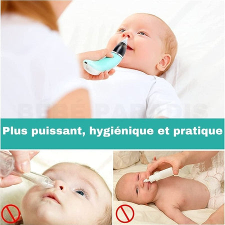 Comparatif entre le mouche bébé électrique en utlisation sur un bébé et deux autres aspirateurs nasaux manuels