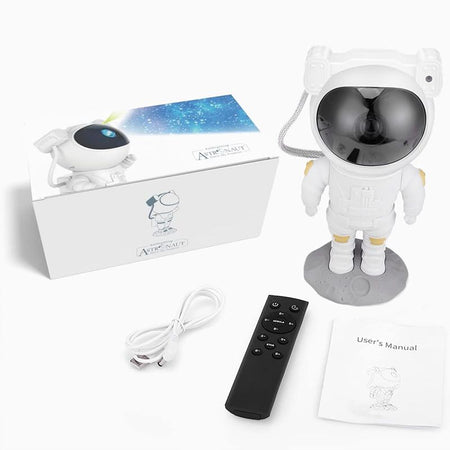 Astronaute projecteur, télécommande, cable USB, manuel d'utilisation et emballage
