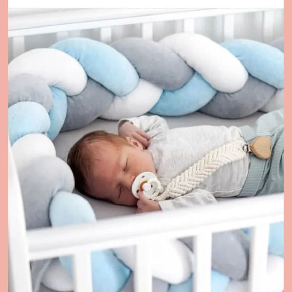 Tour de lit tressé pour bébé - 2M Bleu Rose Blanc